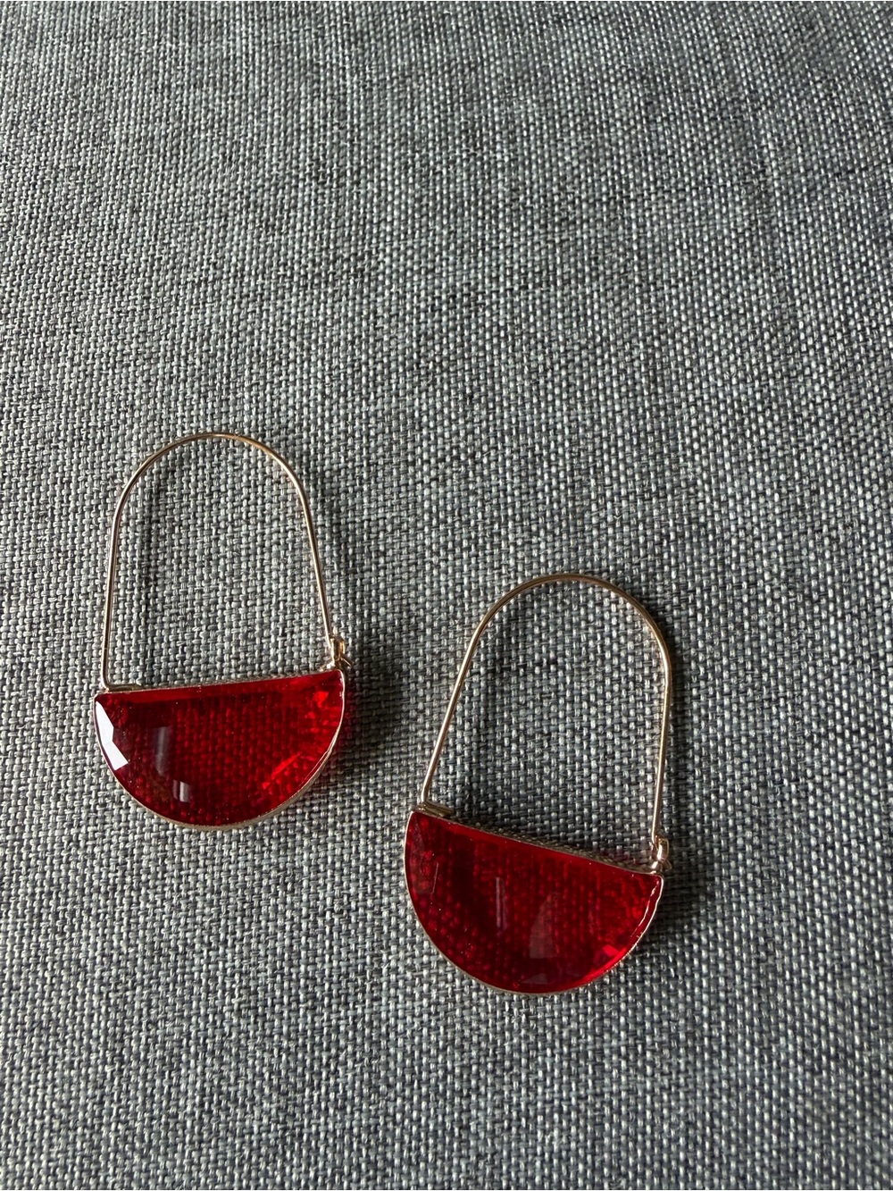 Handmade Red Glass Half-Moon Glass Drop Earrings